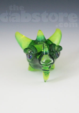 Scoz Glass Dragon Head Pendant Green Star Dust Over Slyme w/ Pruple Eyes