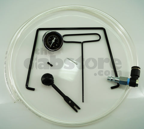 Rosin press compressor hose and pressure gauge. Right side leaver items