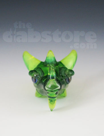 Scoz Glass Dragon Head Pendant Green Star Dust Over Slyme w/ Pruple Eyes