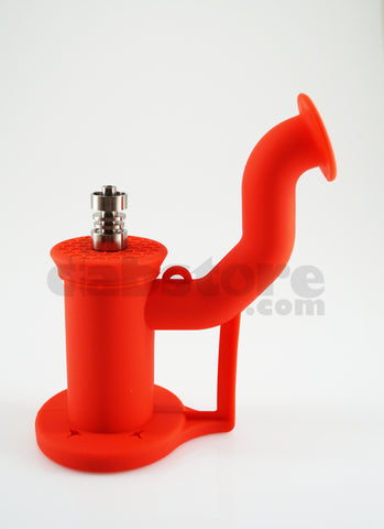 Silicone Dabbing Bubbler with Titanium Nail & Dabber (Red)